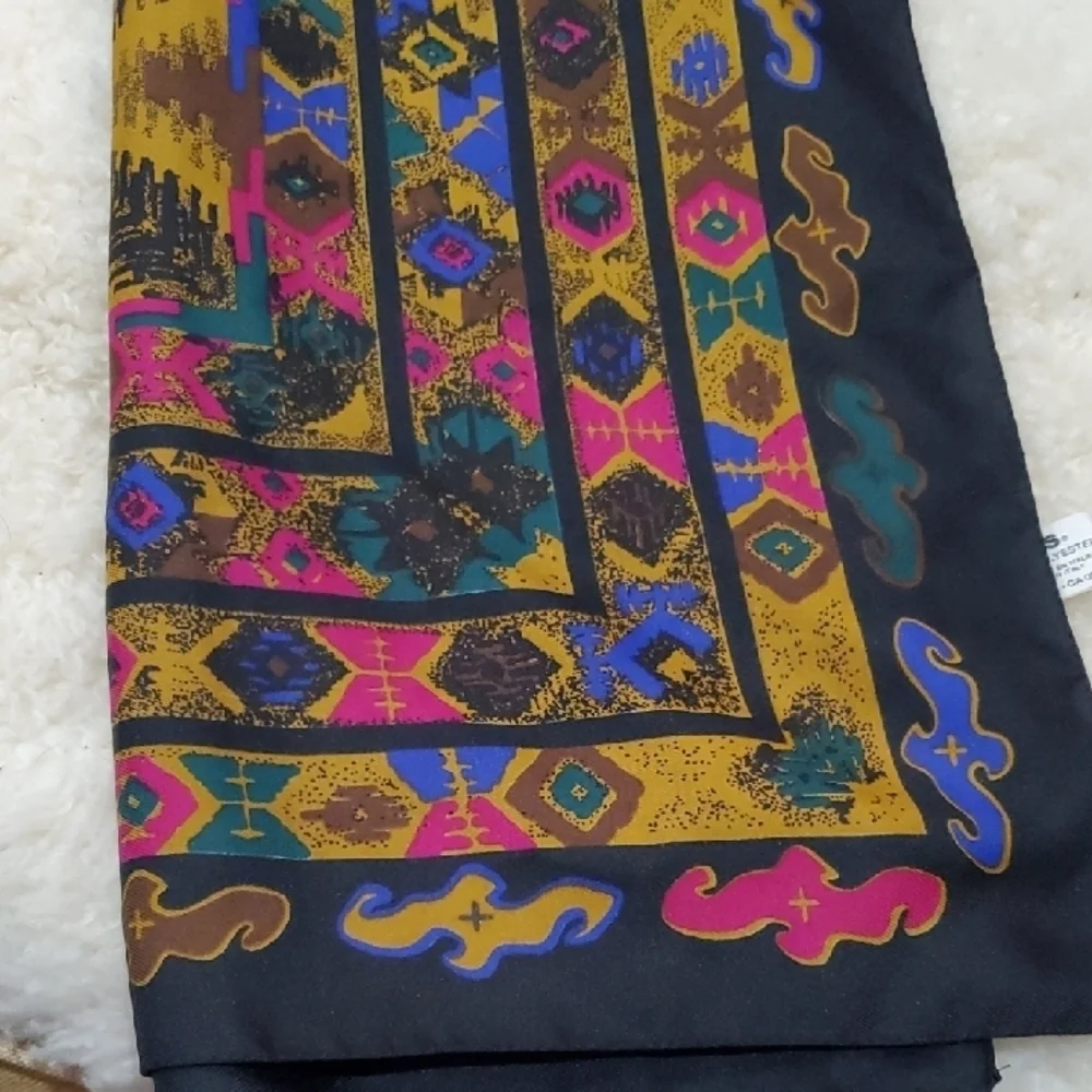 Totes Black Graphic Made In Italy Vintage  Polyester Scarf 31 X 31